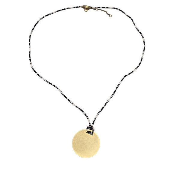 Madewell Black and White Seed Bead Disc Pendant Necklace 27 to 30in - Picture 1 of 6